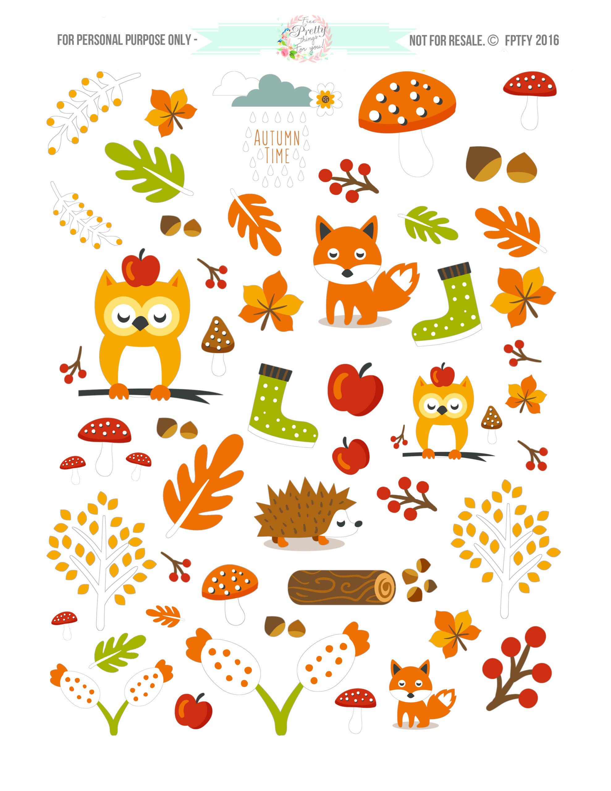 Free Cute Autumn Animal Clip Art and Planner Stickers! - Free Pretty Things For You2550 x 3300