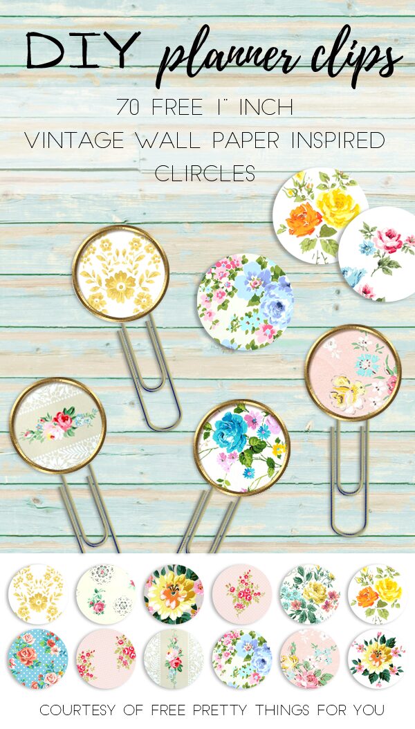 DIY Planner Clips 1 inch vintage wallpaper Circles Free Pretty