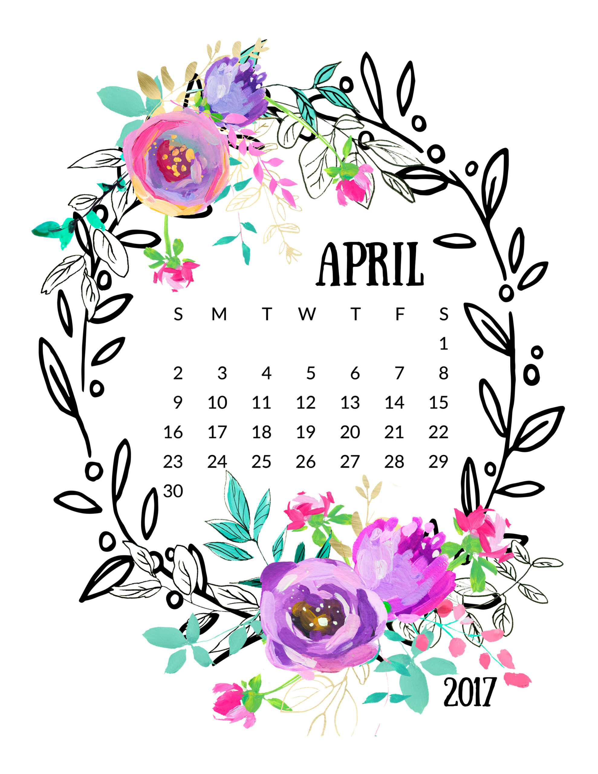 Mint and Purple 2017 Calendar! Free Pretty Things For You