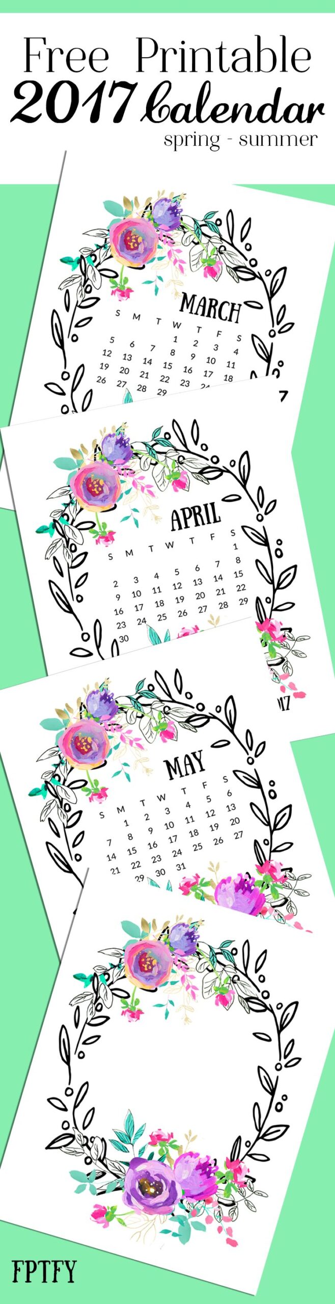 Mint and Purple 2017 Calendar! Free Pretty Things For You