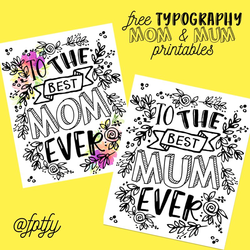Gorgeous Free Typography Mom and Mum Printables-Tags included!