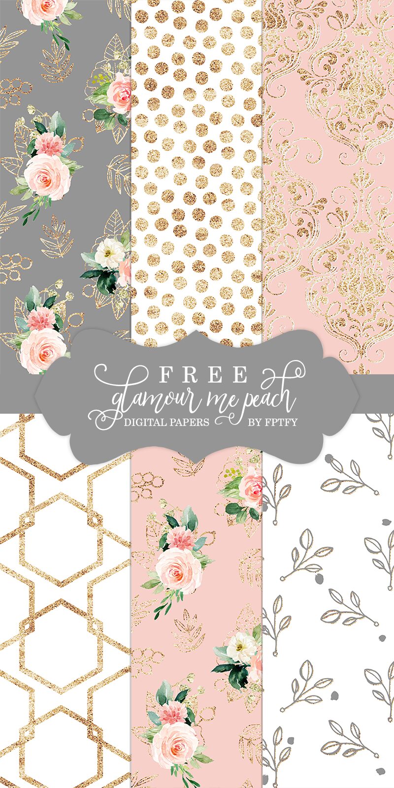 peach and gold digital paper pack
