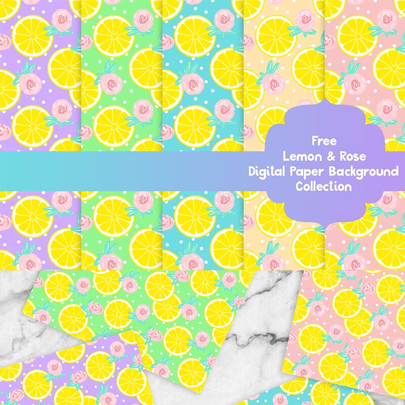 Lemon and Flowers Digital Scrapbooking Paper