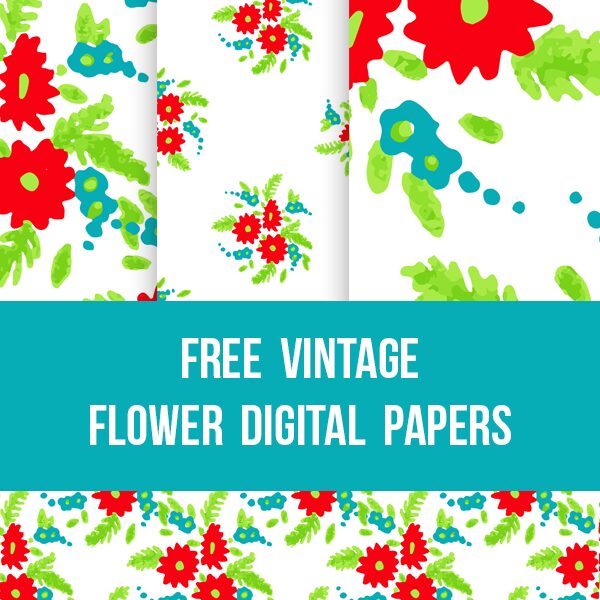Red and Aqua Vintage Digital Scrapbooking Paper Backgrounds