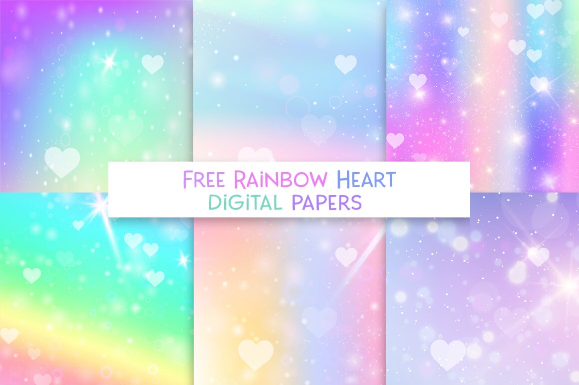 free bokeh rainbow galaxy heart digital paper