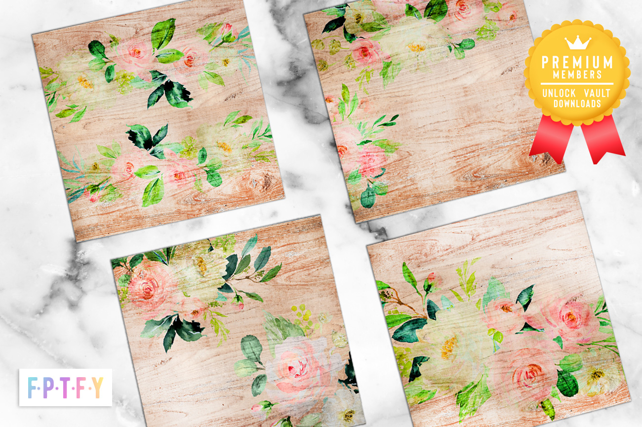 Romantic Cottage Wood Floral scrapbooking papers