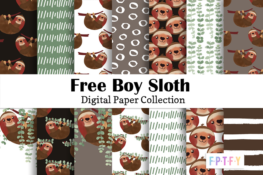 Free Boy Sloth Digital Scrapbooking Paper