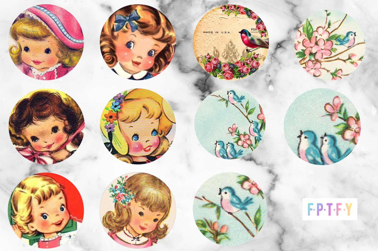 Free Vintage Bluebird And Girls 1 Inch Circle Collage Sheets Free Pretty Things For You