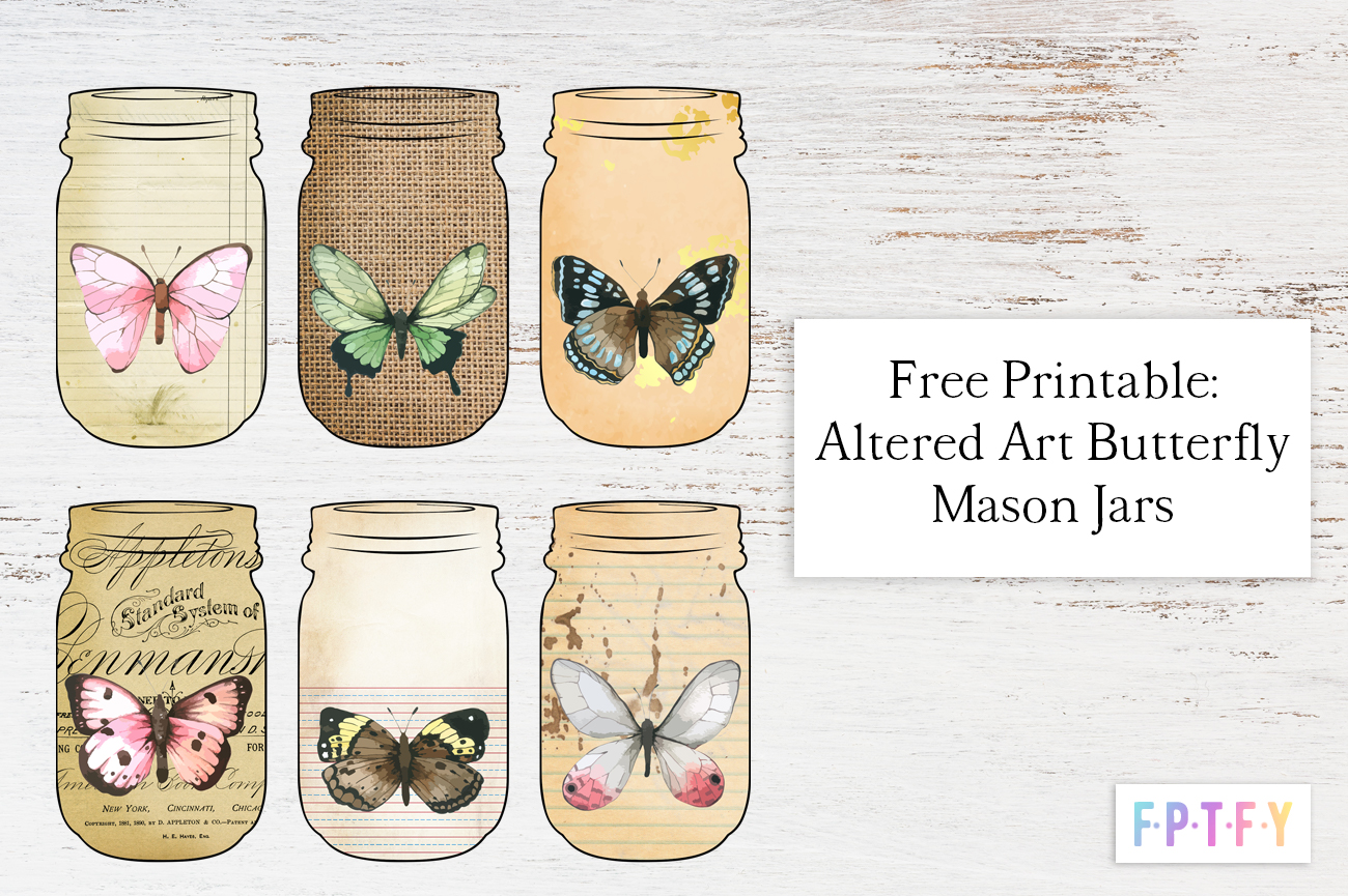 Free Printable Altered Art Butterfly Mason Jars