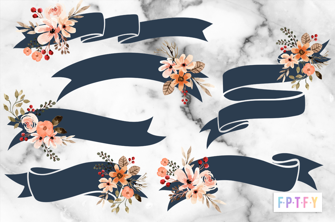 6 Free Fall Floral Ribbons Clipart