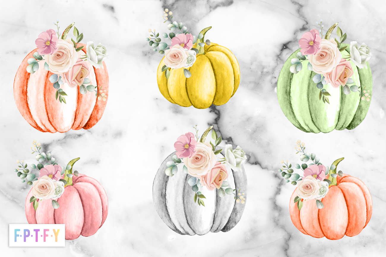 Free Pastel Floral Pumpkin Clipart