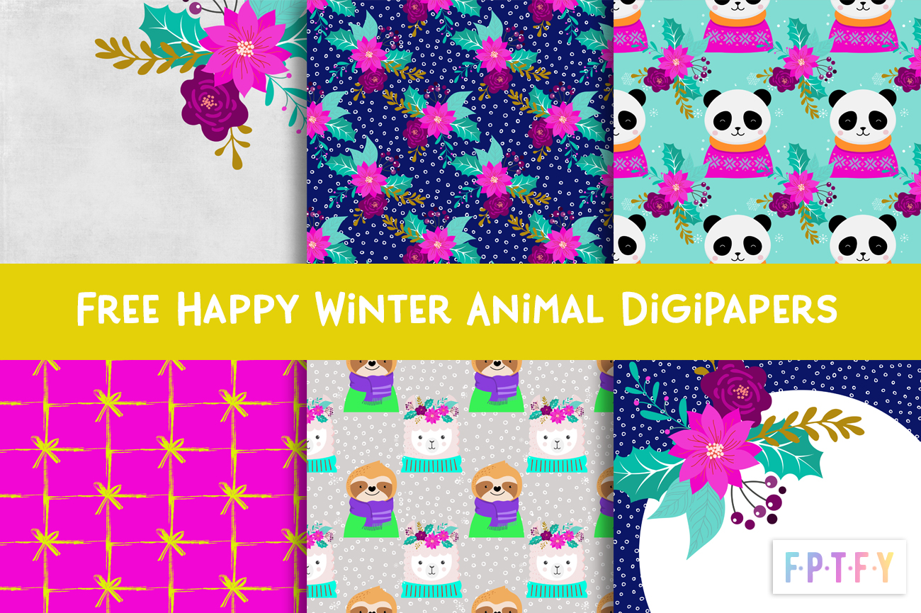 Happy Winter Animal Digital Papers