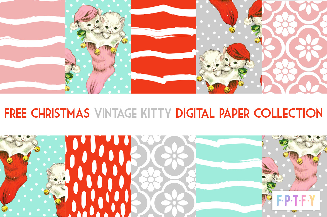 Free Christmas Vintage Kitty Digipaper