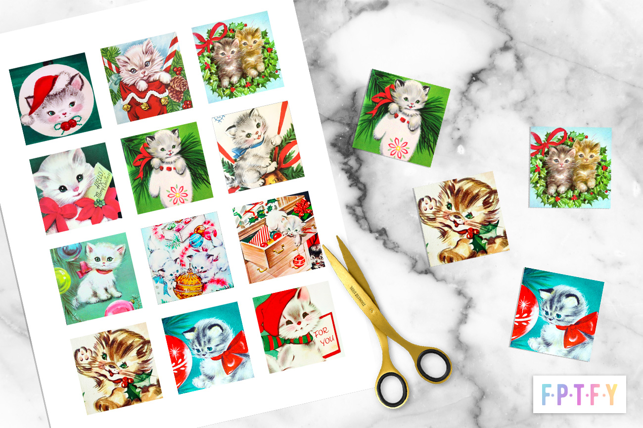 Free Christmas vintage kitty collage sheet