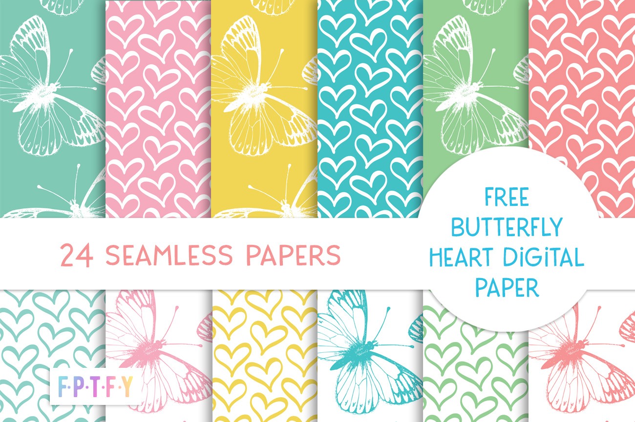 Free Butterfly Hearts Digital Paper