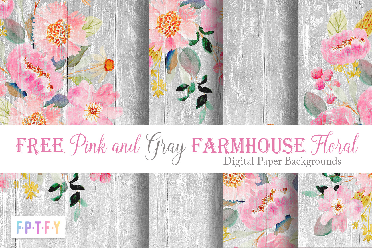 Free Pink gray Farmhouse floral DigiPaper