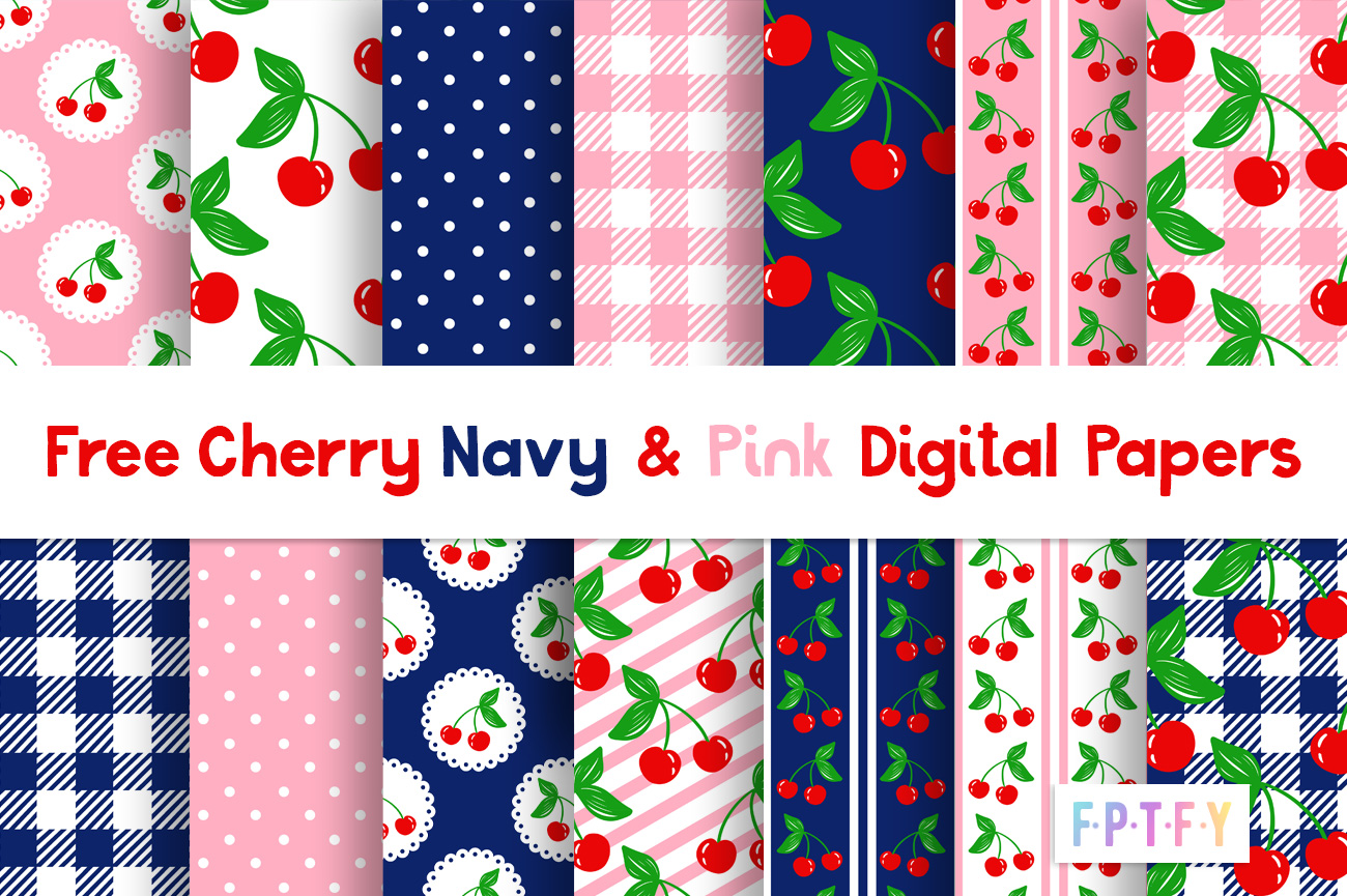 Free Cherry Navy and Pink Digital Papers