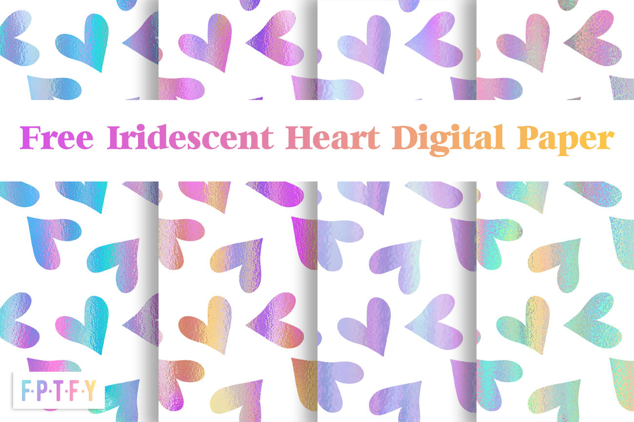 Free Iridescent Heart Digital Paper