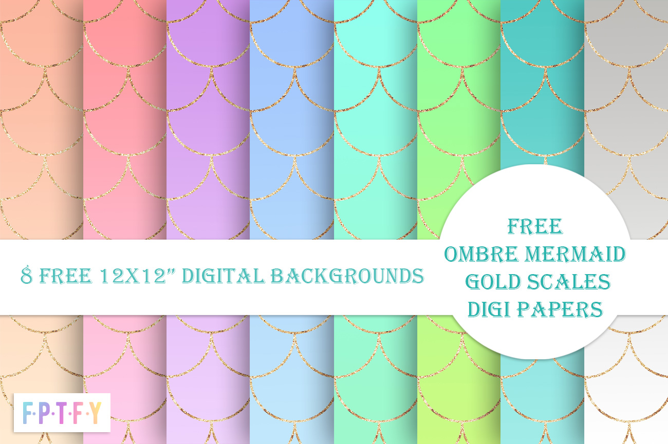 Free Ombre Mermaid Gold Scales Digital Papers