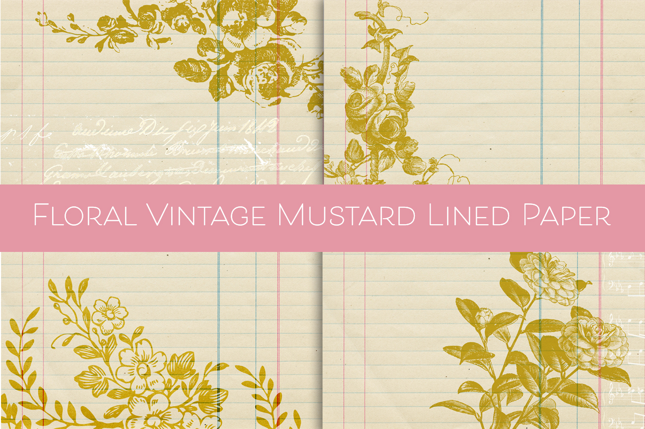 Free Floral Vintage Mustard Lined Digital Paper