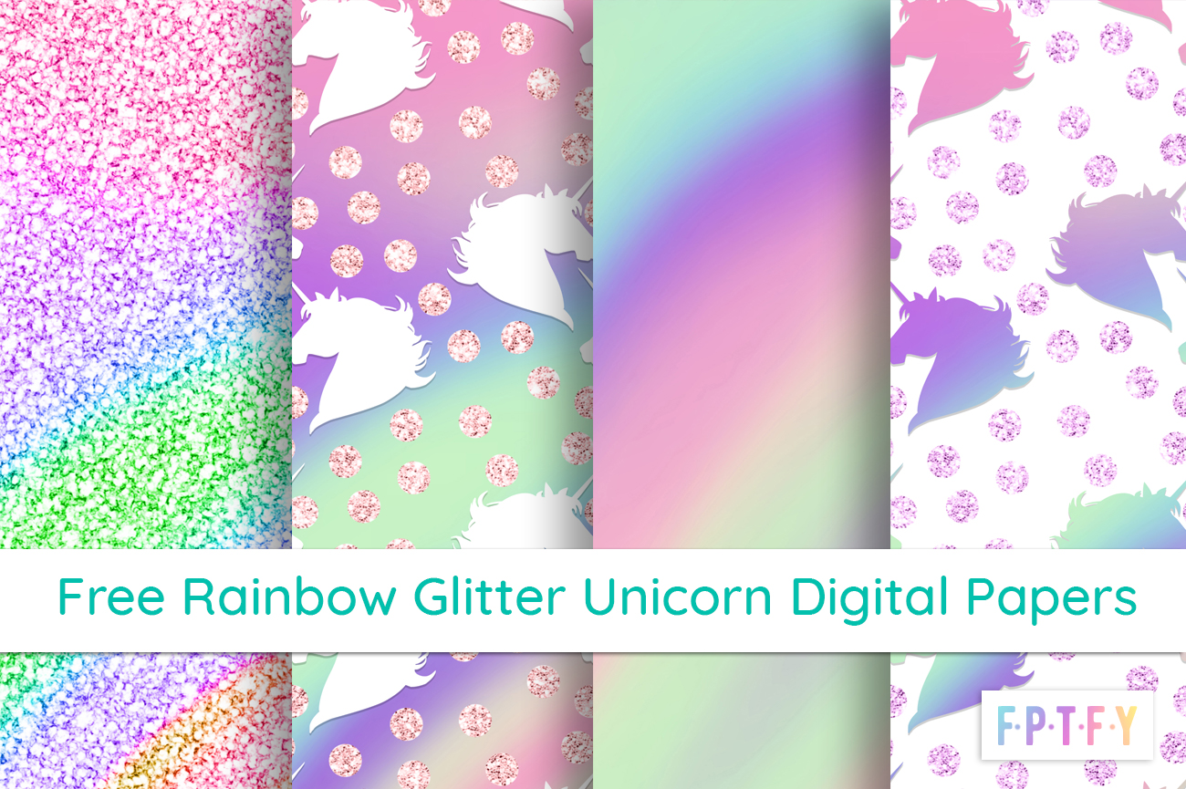 Free Rainbow Glitter Unicorn Digital Papers