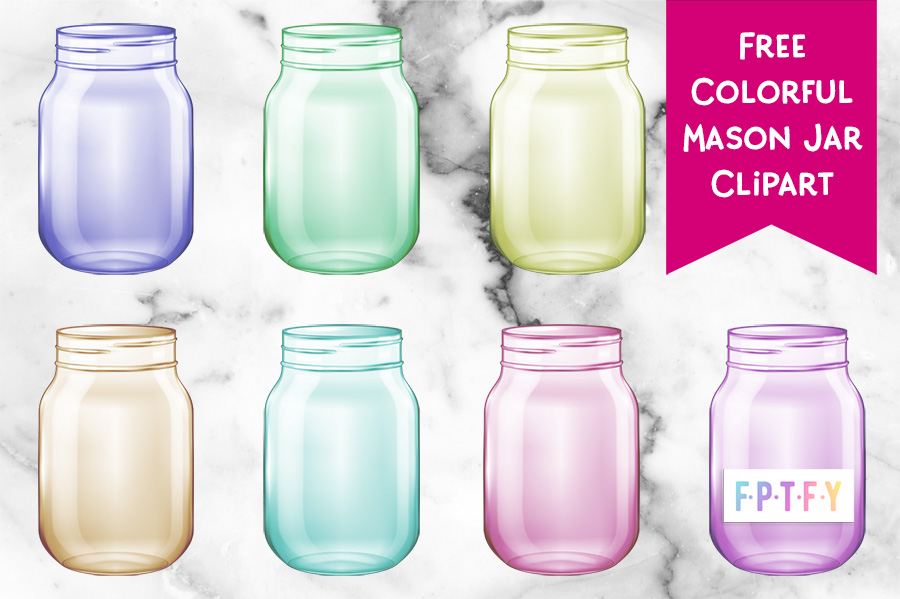 Free Mason Jar Clipart Colorful Set