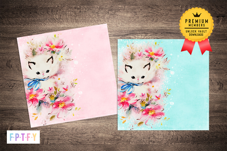 Vintage Kitty Digital Paper Backgrounds