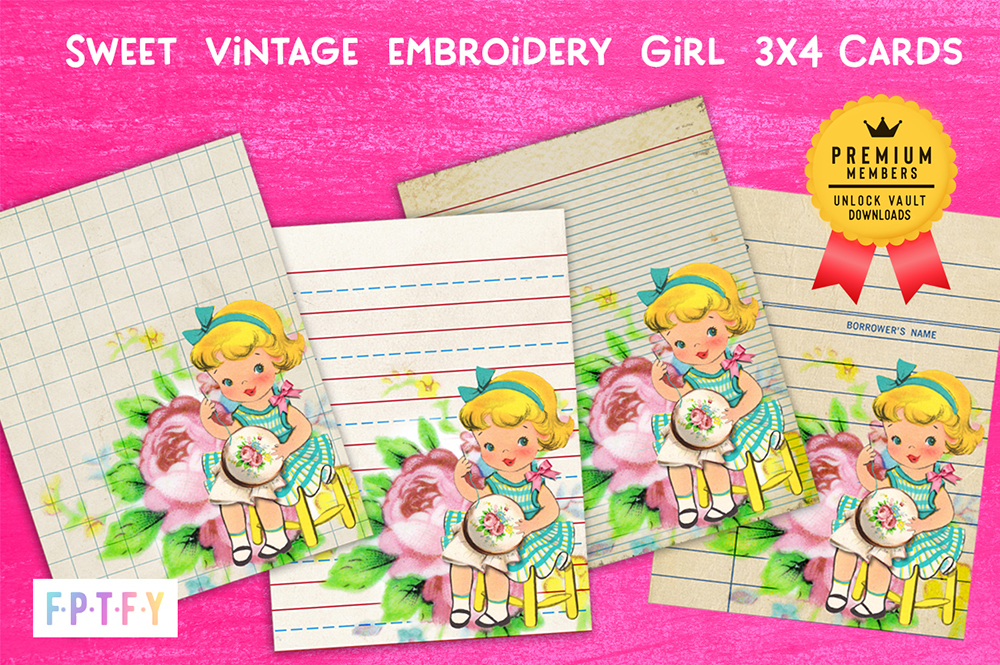 Vintage Embroidery Girl 3x4 Cards