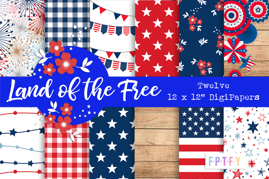 Fourth of July Land of The Free Digital Scrapbooking Paper