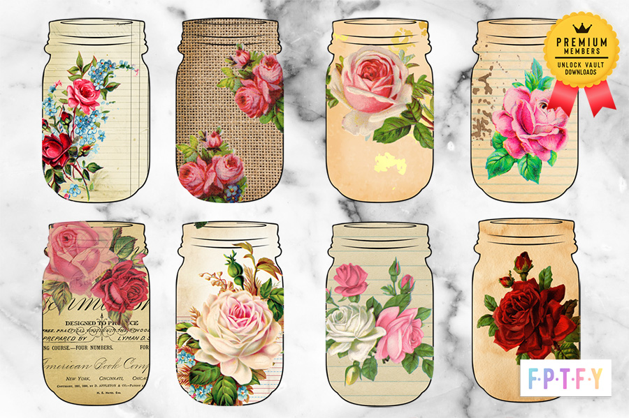 Rose Ball Jar Altered Art Clip Art