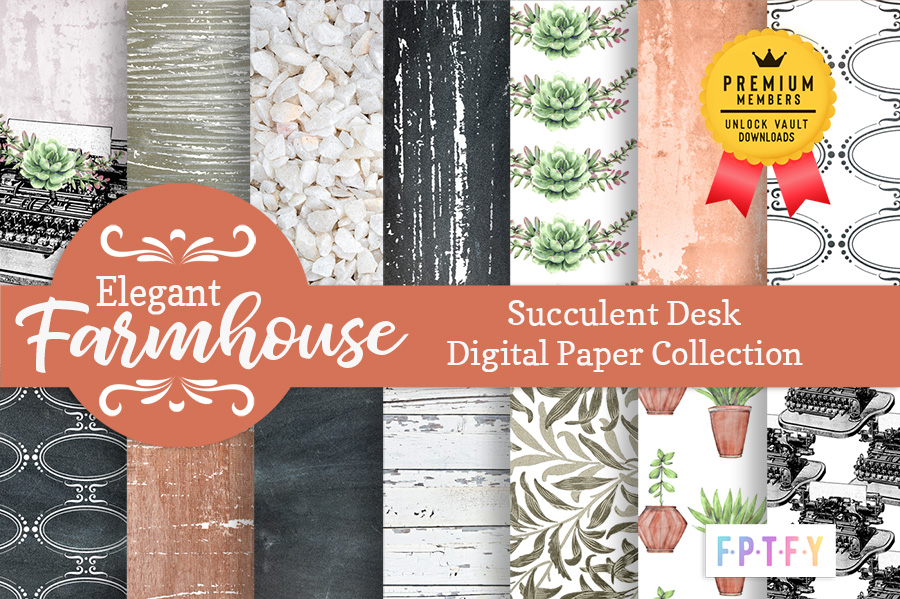 Farmhouse Digital Paper Succulent Desk