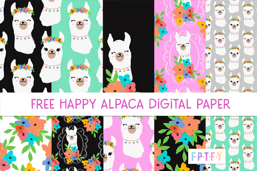 Free Happy Alpaca Digital Paper