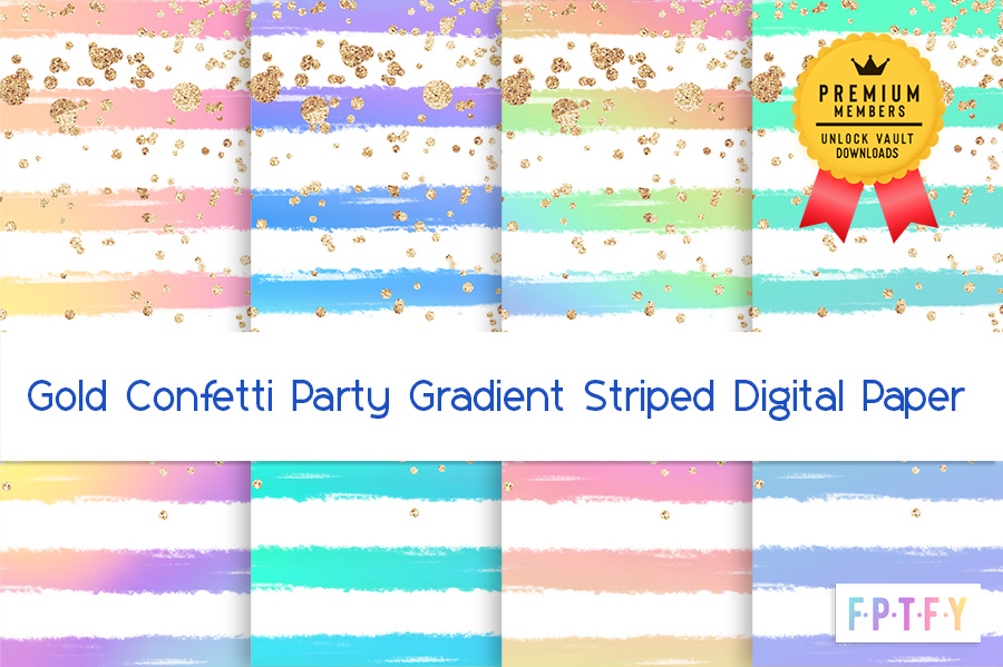 Gold Confetti Party Gradient Striped Digital Papers