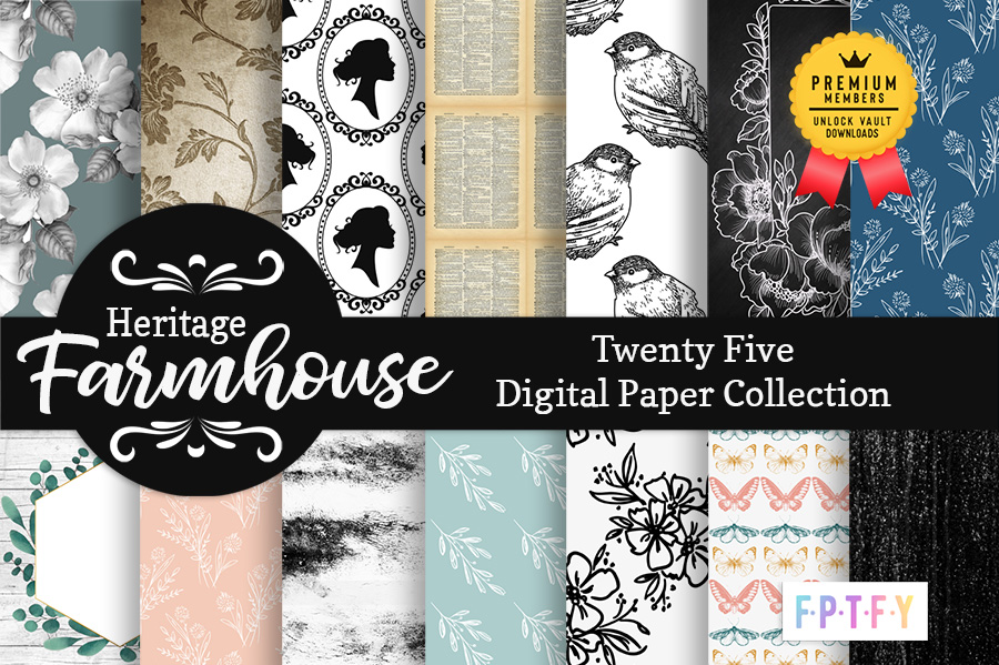 24 Heritage Farmhouse Digital Scrapbooking Paper Backgrounds
