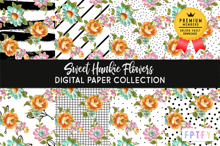 Sweet Hankie Flowers Digital Paper Collection