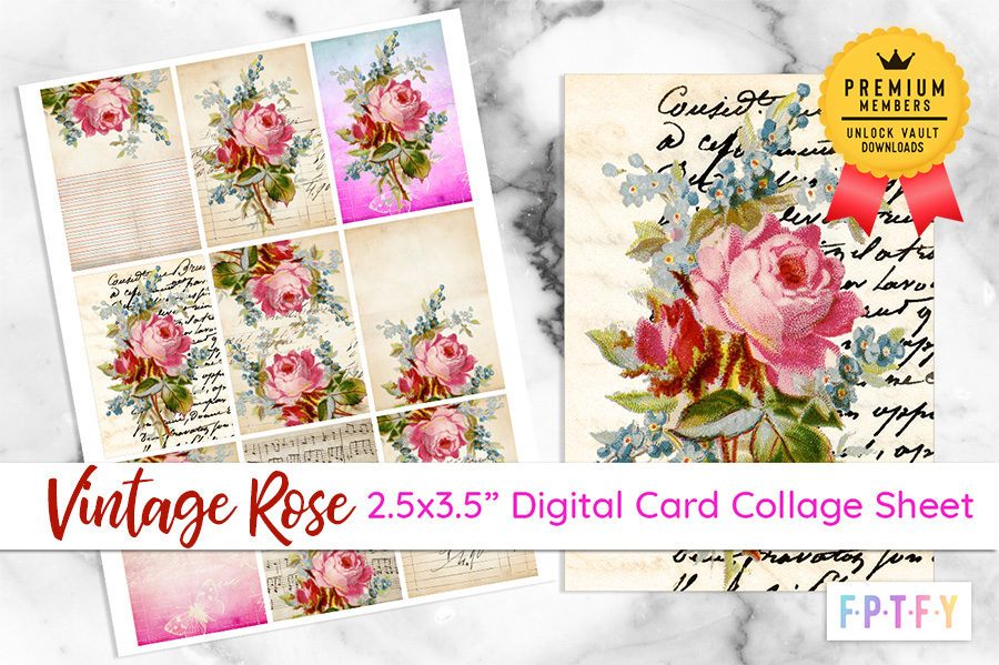 Vintage Rose Card Printables For Junk Journaling