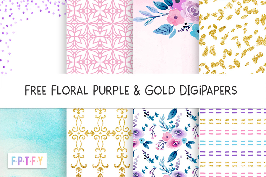 Free Floral Purple and Gold Digital Scrapbooking Paper