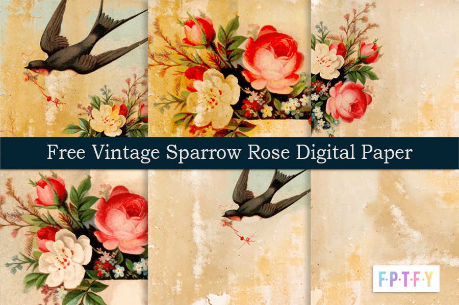 Free Vintage Sparrow Rose Digital scrapbooking Paper