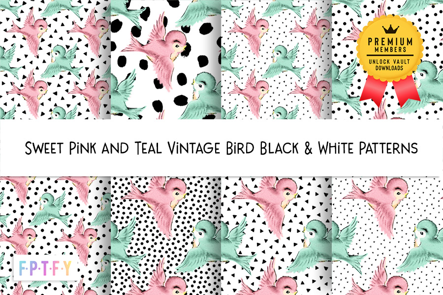 Pink and Teal Vintage Bird Digital Scrapbooking Paper