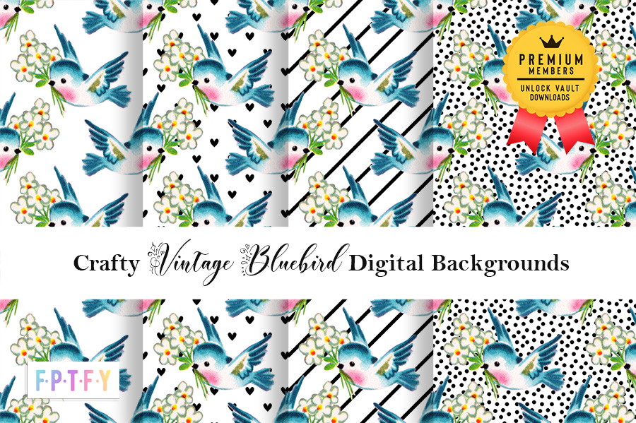 Crafty Vintage Bluebird Digital Paper Backgrounds FPTFY