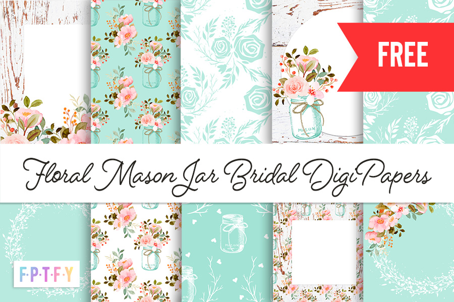 10 Free Floral Mason Jar Bridal Digital Paper