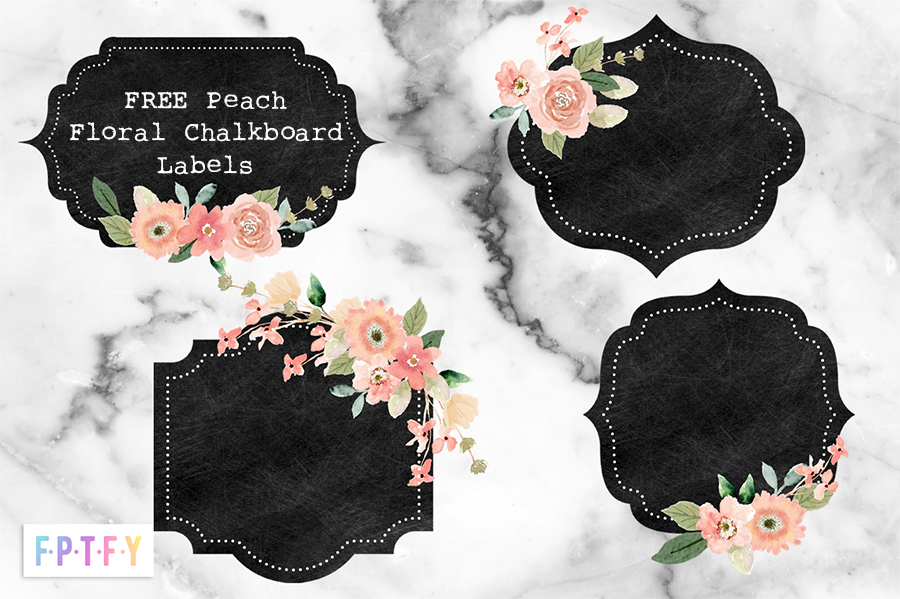 Free Peach Floral Chalkboard Labels