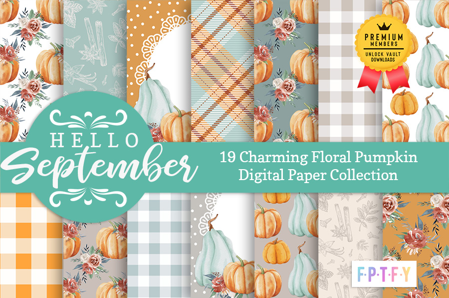 Hello September Pumpkin Digital Paper