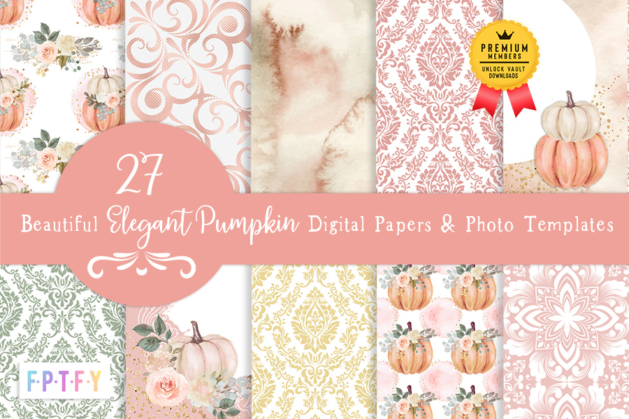 27 Beautiful Elegant Peach Pumpkin Digital Papers Photo Templates