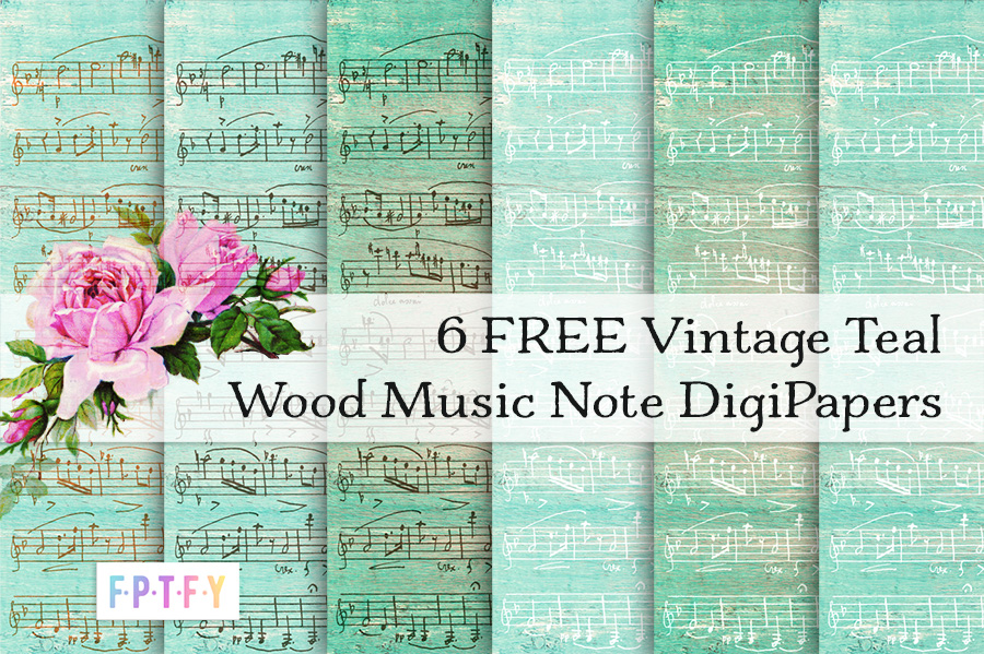 6 Free Vintage Teal Wood Music Note Digital Papers