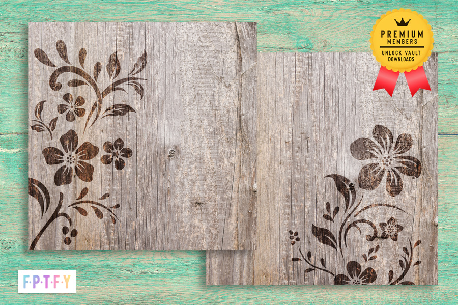 Burnt Floral Stencil Wood Digital Backgrounds