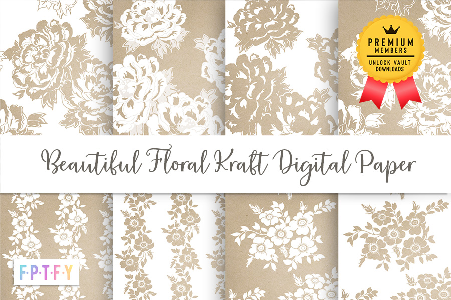 Beautiful Floral Kraft Digital Paper