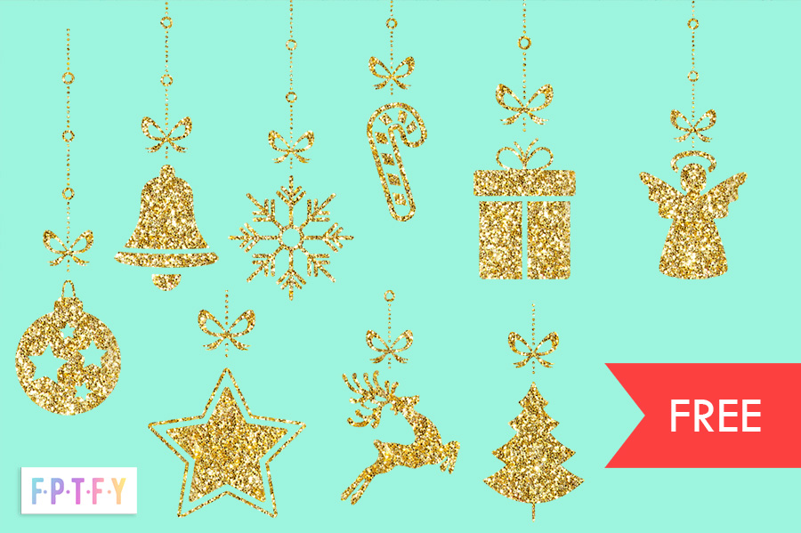 Free Christmas Gold Glitter Ornaments Graphics