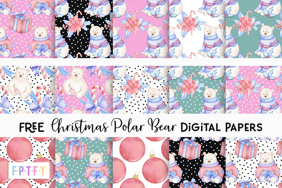 Free Christmas Polar Bear Digital Paper