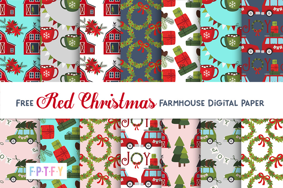 Free Red Christmas Farmhouse Digital Paper